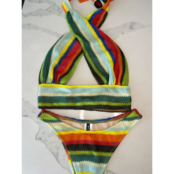 Prettylittlething Multi Stripe Halterneck Bikini crochet knit 4 - Picture 4 of 13